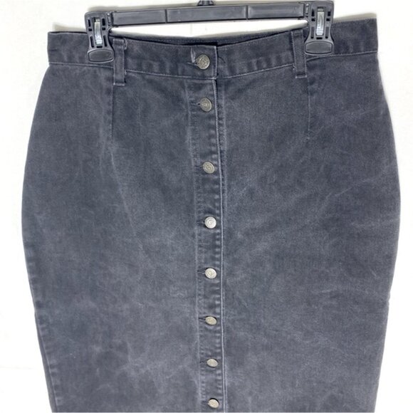 Vintage Leigh Morgan Washed Black Denim Button Front Midi Pencil Skirt L - Picture 7 of 13
